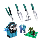Conjunto de 7 ferramentas de jardinagem resistentes com saco de arrumação – Verde