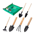 Conjunto de 7 mini ferramentas de jardinagem em metal com cabos de madeira para bonsai, vasos e flores