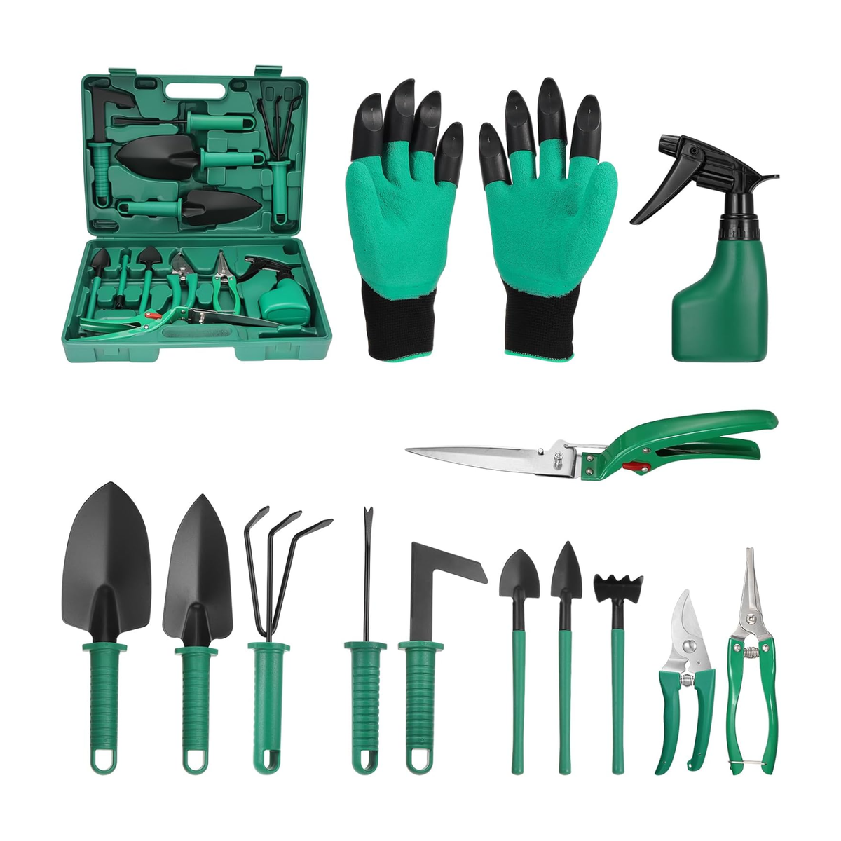 Conjunto de 13 ferramentas de jardinagem com caixa de arrumação – Verde