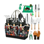 Conjunto de 12 peças de jardinagem em aço inoxidável com pá, tesoura de poda e saco de arrumação