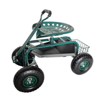 Carrinho de jardinagem com assento regulável, 4 rodas pneumáticas e espaço de arrumação – Verde