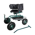 Carrinho de jardinagem com assento regulável, encosto, almofada e espaço de arrumação – Verde