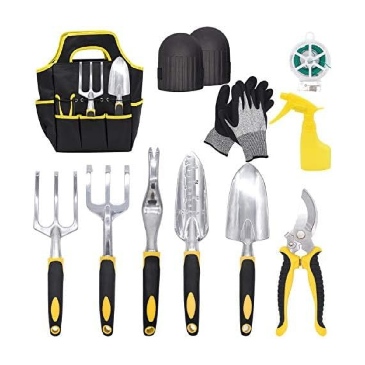 Conjunto de 11 acessórios de jardinagem com saco de arrumação, pulverizador, luvas e ferramentas manuais