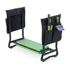 Banco de jardim e ajoelhador dobrável, até 150 kg, com 2 bolsos – Preto e verde