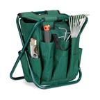 Banco dobrável de jardinagem com saco organizador para ferramentas – Verde escuro, 42 × 30 × 39 cm