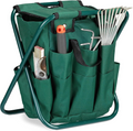 Banco dobrável de jardinagem com saco organizador para ferramentas – Verde escuro, 42 × 30 × 39 cm