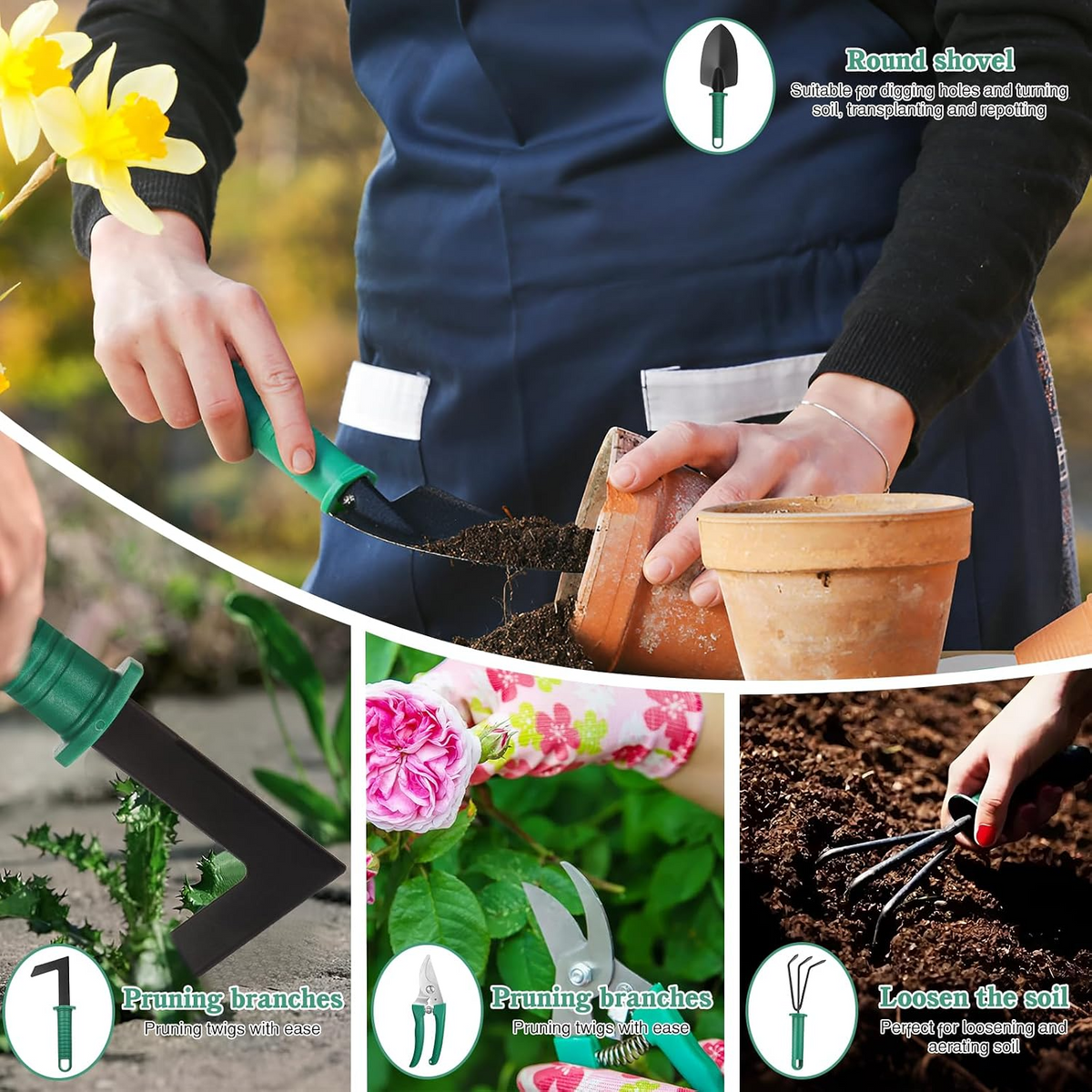 Conjunto de 13 ferramentas de jardinagem com caixa de arrumação – Verde