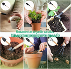 Conjunto de 7 mini ferramentas de jardinagem em metal com cabos de madeira para bonsai, vasos e flores