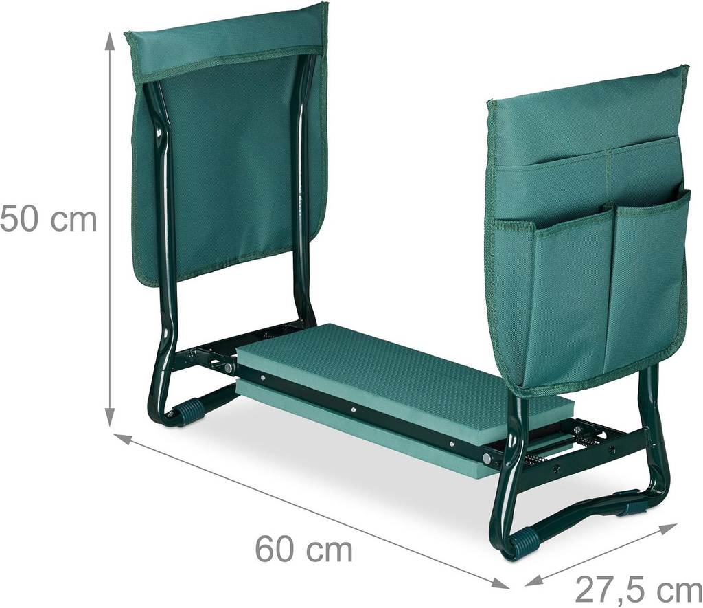 Banco e ajoelhador de jardim dobrável, até 150 kg – Verde, 50 × 60 × 27,5 cm