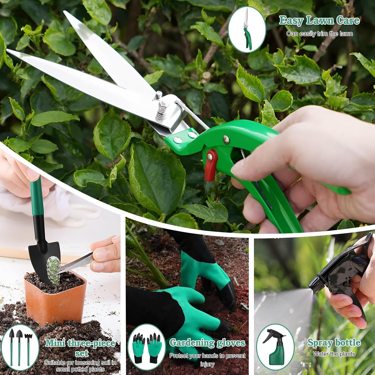 Conjunto de 13 ferramentas de jardinagem com caixa de arrumação – Verde