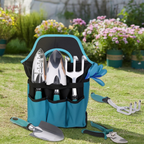 Conjunto de 7 ferramentas de jardinagem resistentes com saco de arrumação – Verde