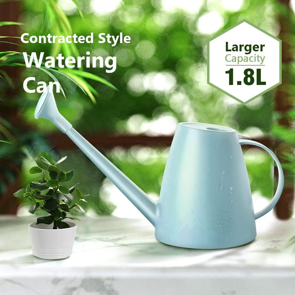 Regador de 1,8 L com bico comprido e chuveiro amovível para plantas de interior e exterior – Azul