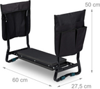 Banco de jardim e ajoelhador dobrável, até 150 kg, com 2 bolsos – Preto