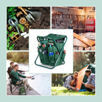 Banco dobrável de jardinagem com saco organizador para ferramentas – Verde escuro, 42 × 30 × 39 cm
