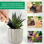 Conjunto de 7 mini ferramentas de jardinagem em metal com cabos de madeira para bonsai, vasos e flores