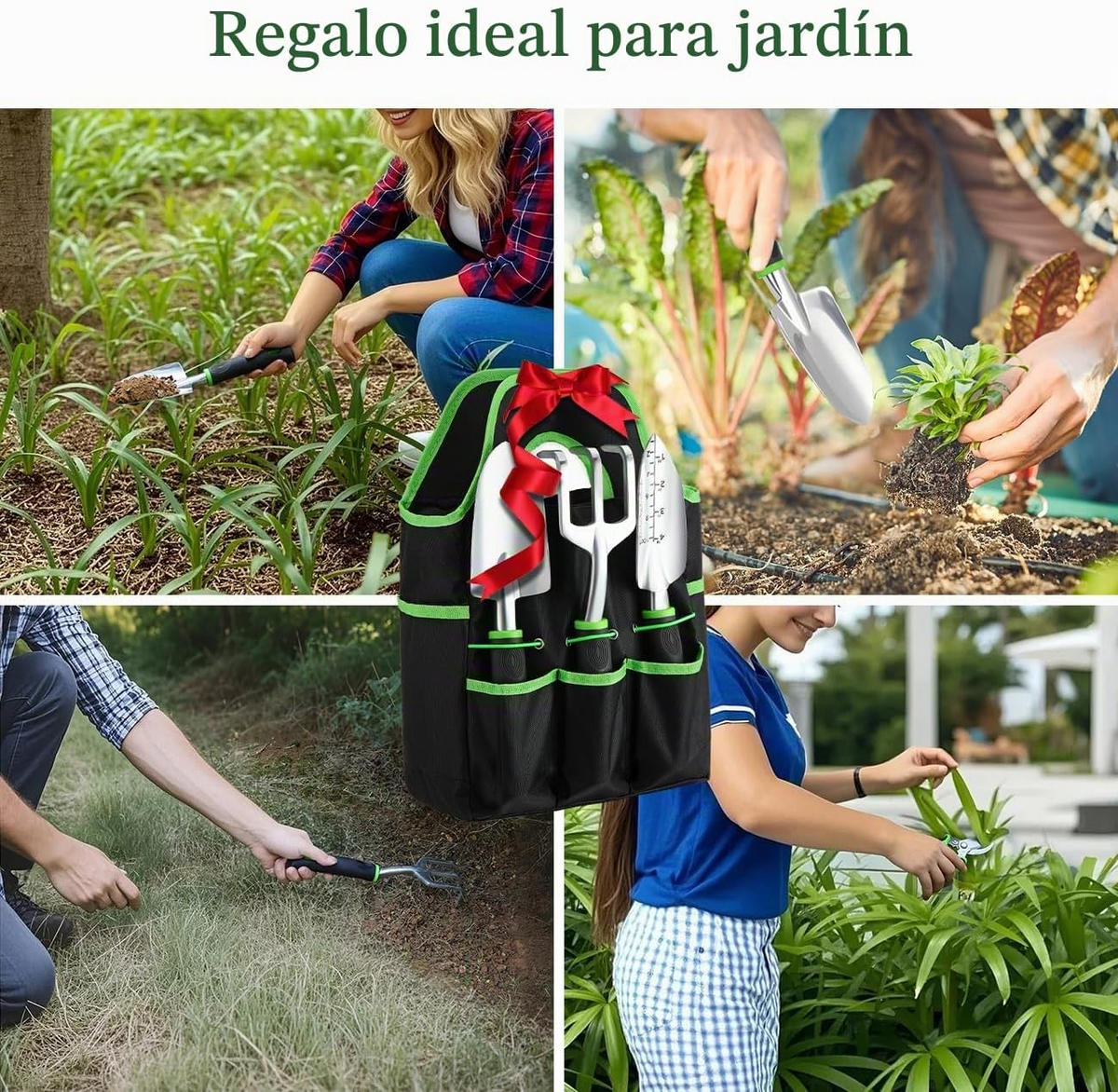 Conjunto de 8 ferramentas de jardinagem em liga de alumínio com saco de arrumação – Verde