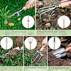 Conjunto de 12 peças de jardinagem em aço inoxidável com pá, tesoura de poda e saco de arrumação