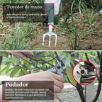 Conjunto de 16 ferramentas de jardinagem com padrão floral, tesoura de poda e saco de arrumação – Verde