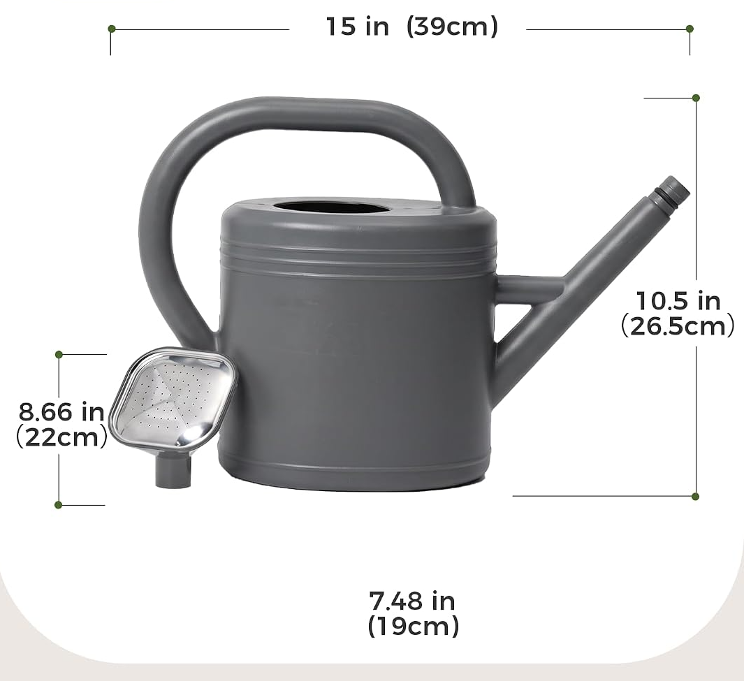 Regador de 3,8 L com bico amovível e sistema antigotejamento – Cinzento