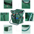 Banco dobrável de jardinagem com saco organizador para ferramentas – Verde escuro, 42 × 30 × 39 cm
