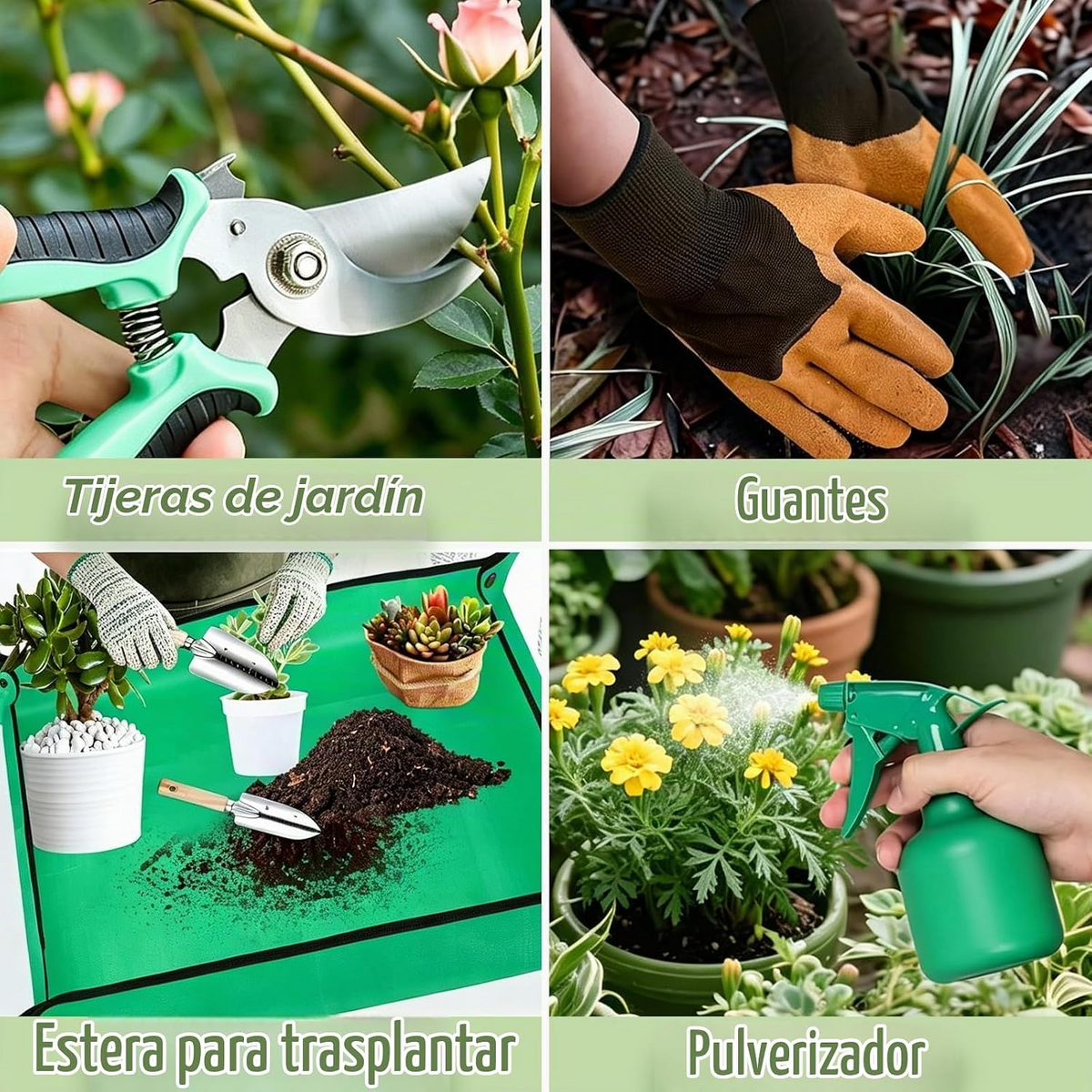 Conjunto de 12 peças de jardinagem em aço inoxidável com pá, tesoura de poda e saco de arrumação