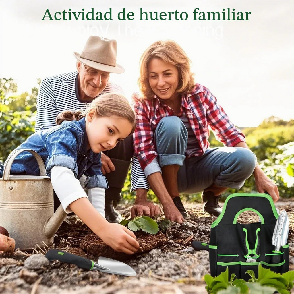 Conjunto de 8 ferramentas de jardinagem em liga de alumínio com saco de arrumação – Verde