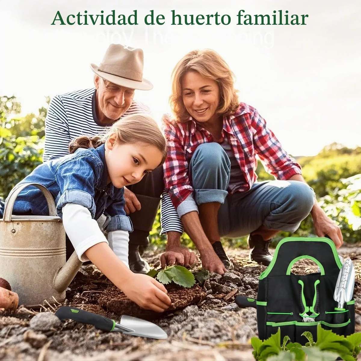 Conjunto de 8 ferramentas de jardinagem em liga de alumínio com saco de arrumação – Verde