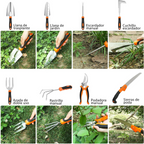 Conjunto de 10 ferramentas de jardinagem resistentes em aço inoxidável – Preto e laranja