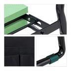 Banco de jardim e ajoelhador dobrável, até 150 kg, com 2 bolsos – Preto e verde
