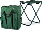Banco dobrável de jardinagem com saco organizador para ferramentas – Verde escuro, 42 × 30 × 39 cm