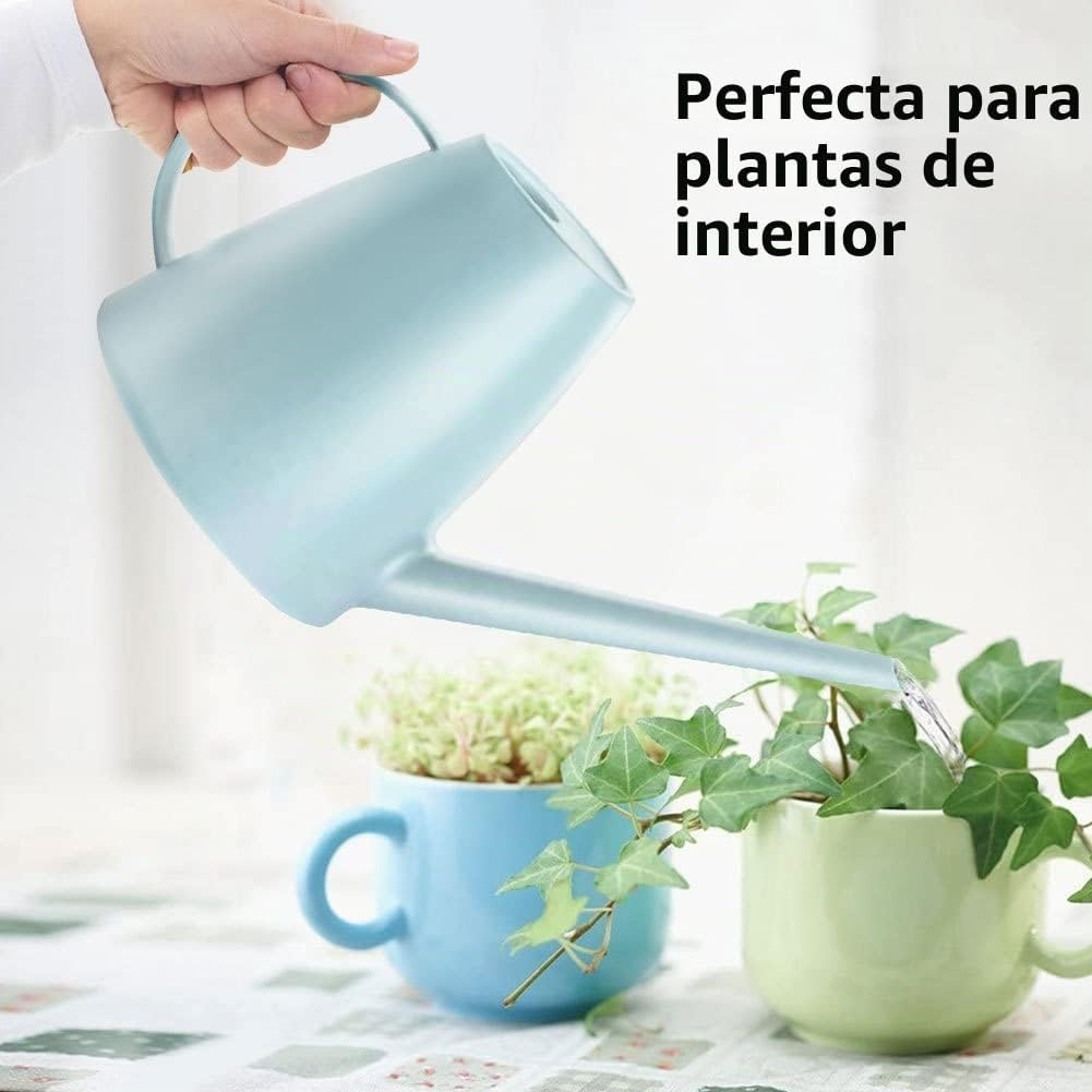 Regador de 1,8 L com bico comprido e chuveiro amovível para plantas de interior e exterior – Azul
