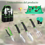 Conjunto de 8 ferramentas de jardinagem em liga de alumínio com saco de arrumação – Verde