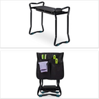 Banco de jardim e ajoelhador dobrável, até 150 kg, com 2 bolsos – Preto