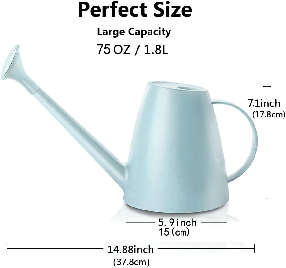 Regador de 1,8 L com bico comprido e chuveiro amovível para plantas de interior e exterior – Azul