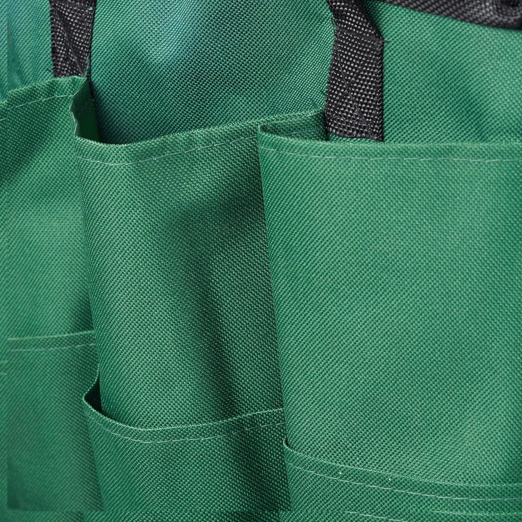Banco dobrável de jardinagem com saco organizador para ferramentas – Verde escuro, 42 × 30 × 39 cm