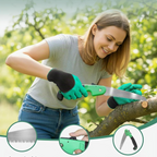 Conjunto de 10 ferramentas de jardinagem em aço inoxidável com cabos de madeira antiderrapantes – Verde floral
