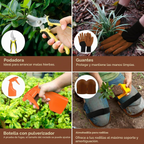 Conjunto de 10 ferramentas de jardinagem em aço inoxidável com cabos de madeira antiderrapantes – Rosa