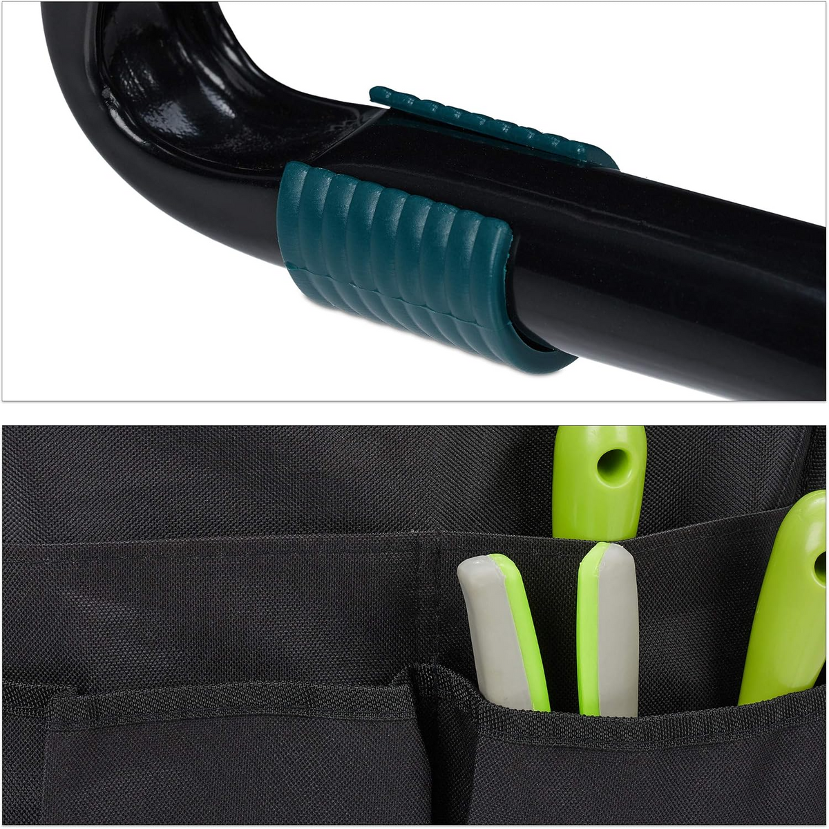 Banco de jardim e ajoelhador dobrável, até 150 kg, com 2 bolsos – Preto