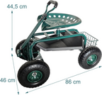 Carrinho de jardinagem com assento regulável, 4 rodas pneumáticas e espaço de arrumação – Verde