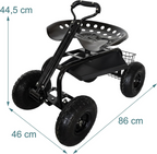 Carrinho de jardinagem com assento regulável, 4 rodas pneumáticas e espaço de arrumação – Preto