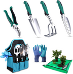 Conjunto de 7 ferramentas de jardinagem resistentes com saco de arrumação – Verde