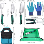 Conjunto de 7 ferramentas de jardinagem resistentes com saco de arrumação – Verde
