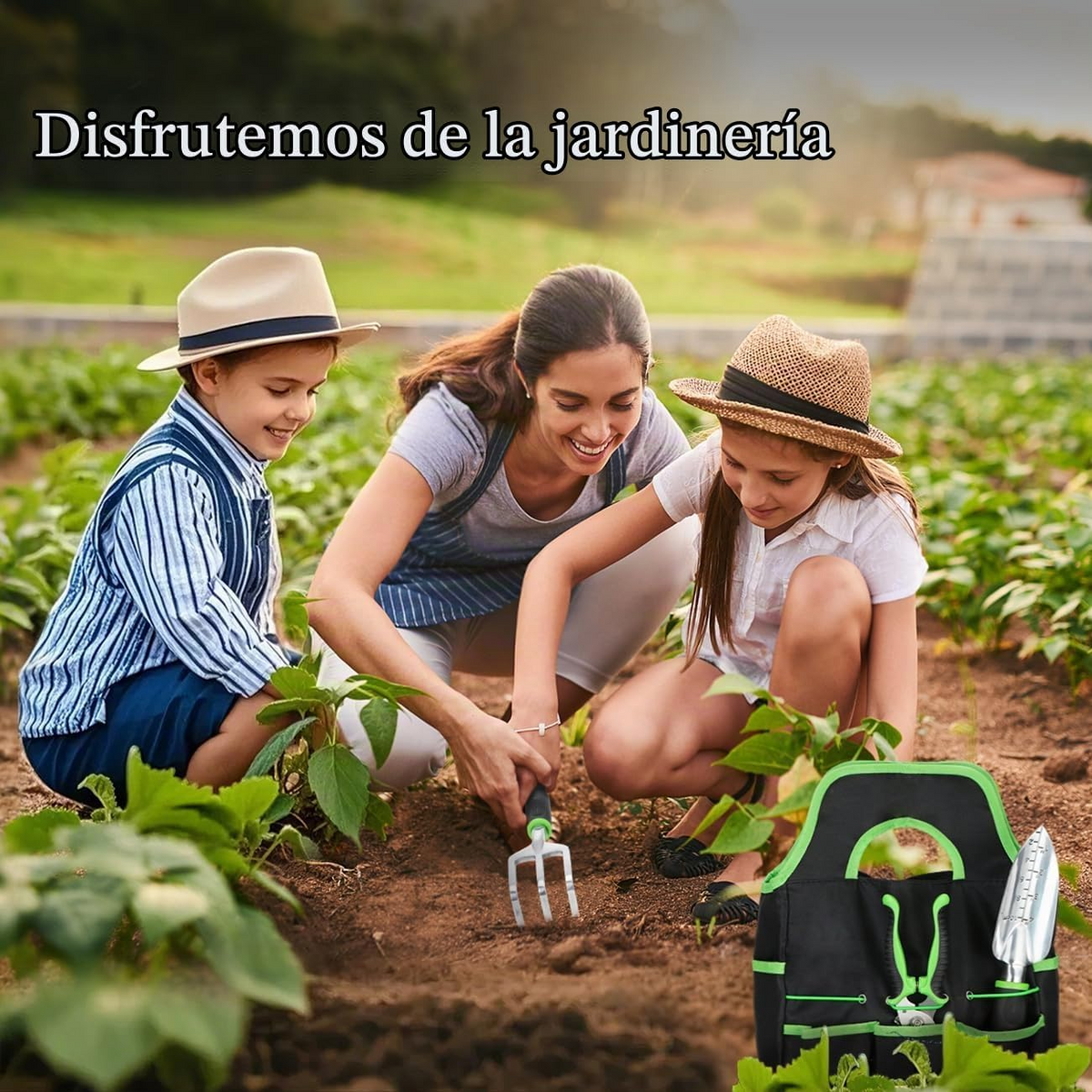 Conjunto de 8 ferramentas de jardinagem em liga de alumínio com saco de arrumação – Verde