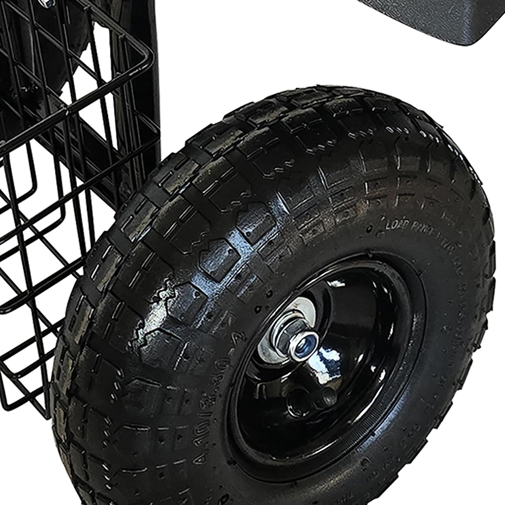 Carrinho de jardinagem com assento regulável, encosto, almofada e espaço de arrumação – Preto