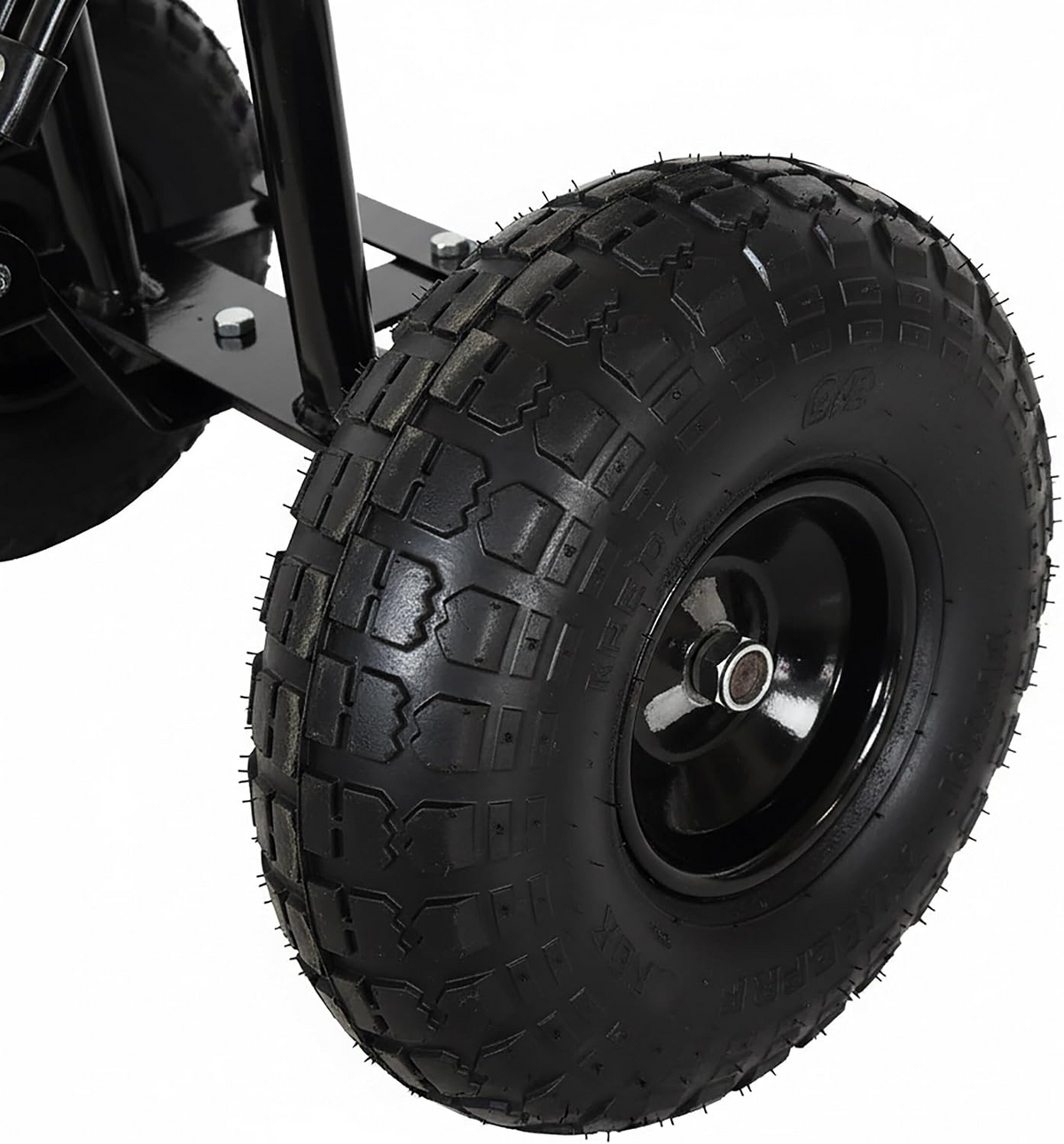 Carrinho de jardinagem com assento regulável, 4 rodas pneumáticas e espaço de arrumação – Preto