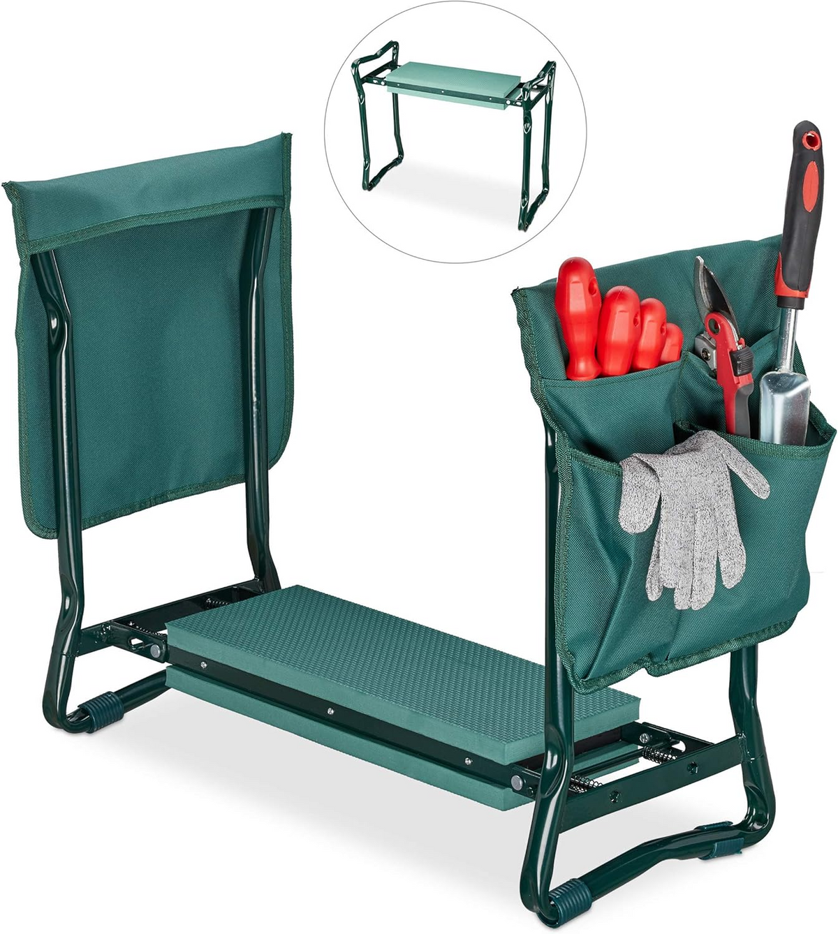 Banco e ajoelhador de jardim dobrável, até 150 kg – Verde, 50 × 60 × 27,5 cm