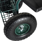 Carrinho de jardinagem com assento regulável, encosto, almofada e espaço de arrumação – Verde