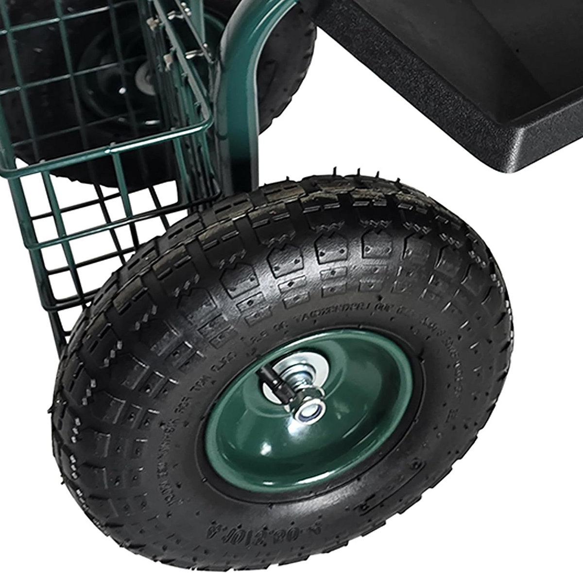 Carrinho de jardinagem com assento regulável, encosto, almofada e espaço de arrumação – Verde