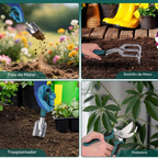 Conjunto de 7 ferramentas de jardinagem resistentes com saco de arrumação – Verde