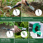 Conjunto de 8 ferramentas de jardinagem em liga de alumínio com saco de arrumação – Verde